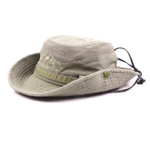 KeepSa Sun Hat for Men, Cotton Embroidery Summer Outdoor Sun Protection Wide Brim Bucket Hat Foldable Safari Boonie Hat Khaki