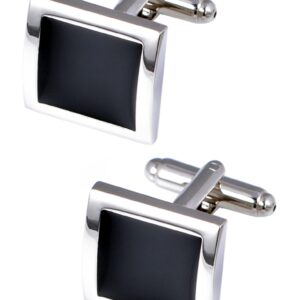 Jonwo Silver Black Tone Square Men's Cufflinks in a Gift Box Classic Tuxedo Cuff Link for Wedding Formal Business Shirt