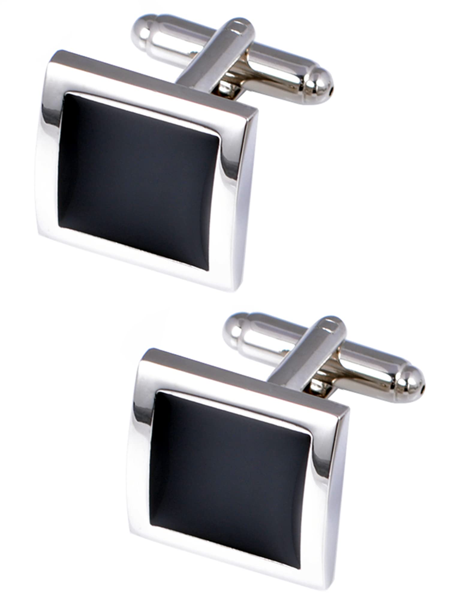 Jonwo Silver Black Tone Square Men's Cufflinks in a Gift Box Classic Tuxedo Cuff Link for Wedding Formal Business Shirt