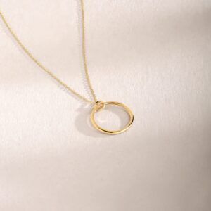 14k Real Gold Open Circle Necklace for Women | Simple Ring Necklaces 14k Gold | Karma Pendant Necklaces | Dainty Round Jewelry | Gifts for All Occasions, 18"