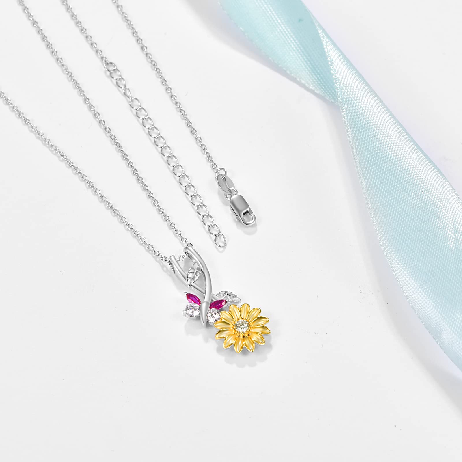 Dreamboat Sunflower Pendant Necklace for Women 925 Sterling Silver Sunflower Flower Jewelry Anniversary Birthday Gifts