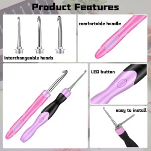 Lighted Crochet Hooks Set USB Rechargeable Crochet Hook with Light Metal 2 mm to 8 mm 12 Size Interchangeable Heads Light Large Eye Blunt Needle with Case for DIY Craft Supplies Beginner Yarn Knitting