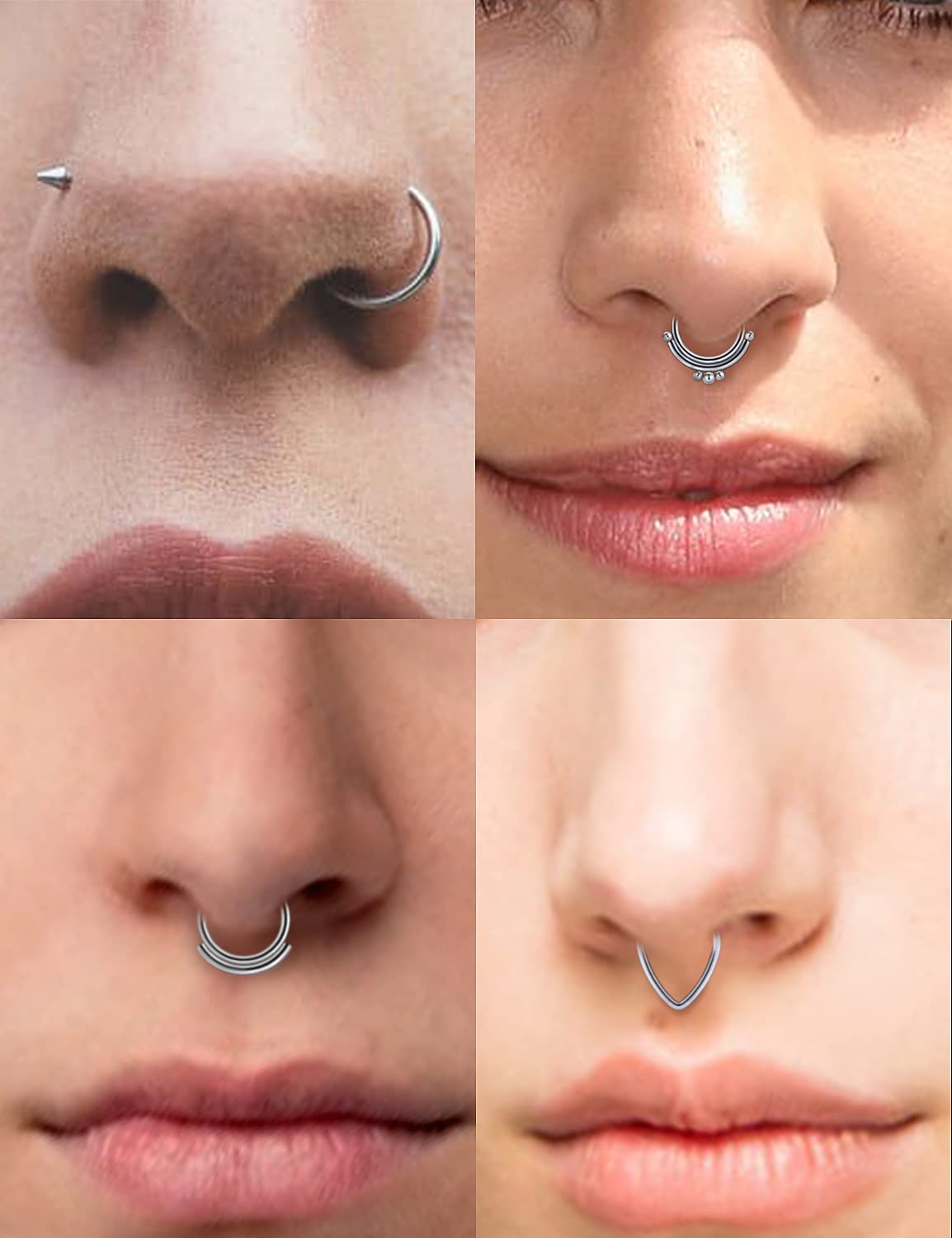 Vsnnsns 16G Septum Ring Septum Piercing Jewelry CZ Septum Clicker Ring Stainless Steel Hinged Segment Septum Nose Rings Hoop Piercing Jewelry for Women Men 16 Gauge Silver 10mm 6pcs