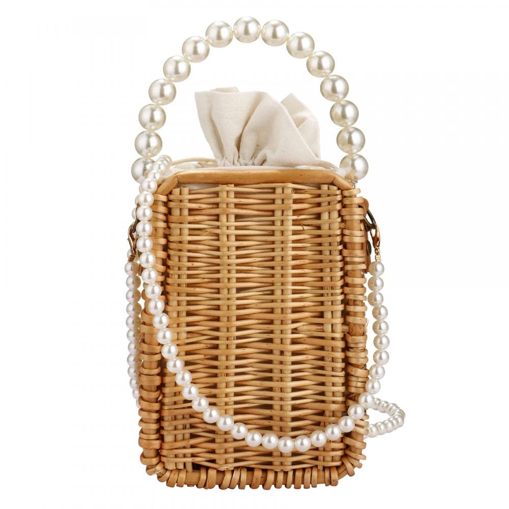 Rattan Bag, Summer Tote Bag, Beach Bag Purse for Women, Top Handle Handbag, Pearl Purse