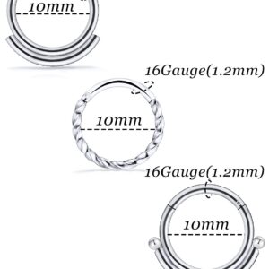 Vsnnsns 16G Septum Ring Septum Piercing Jewelry CZ Septum Clicker Ring Stainless Steel Hinged Segment Septum Nose Rings Hoop Piercing Jewelry for Women Men 16 Gauge Silver 10mm 6pcs