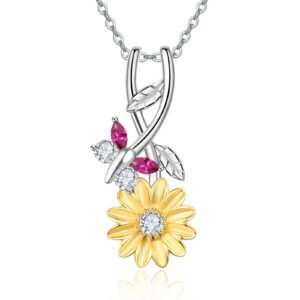 Dreamboat Sunflower Pendant Necklace for Women 925 Sterling Silver Sunflower Flower Jewelry Anniversary Birthday Gifts