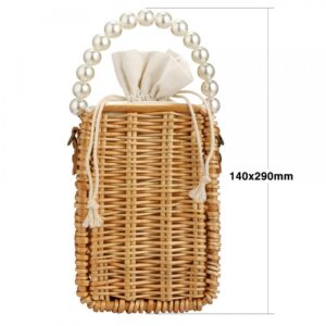 Rattan Bag, Summer Tote Bag, Beach Bag Purse for Women, Top Handle Handbag, Pearl Purse