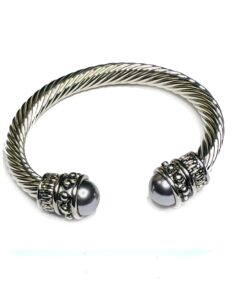 woke creations grand silver plated twisted cable bangle cuff bracelet black pearl statement accents