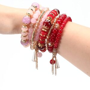 8 Packs Beaded Bracelet Bohe Multilayer Chain Tassel Stackable Charm Stretch Statement Bracelet Set