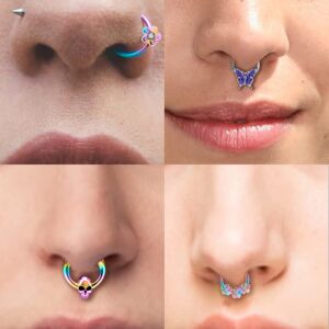 Vsnnsns 16G Septum Ring Septum Piercing Jewelry CZ Septum Clicker Ring Stainless Steel Hinged Segment Septum Nose Rings Hoop Piercing Jewelry for Women Men 16 Gauge Rainbow 10mm 6pcs