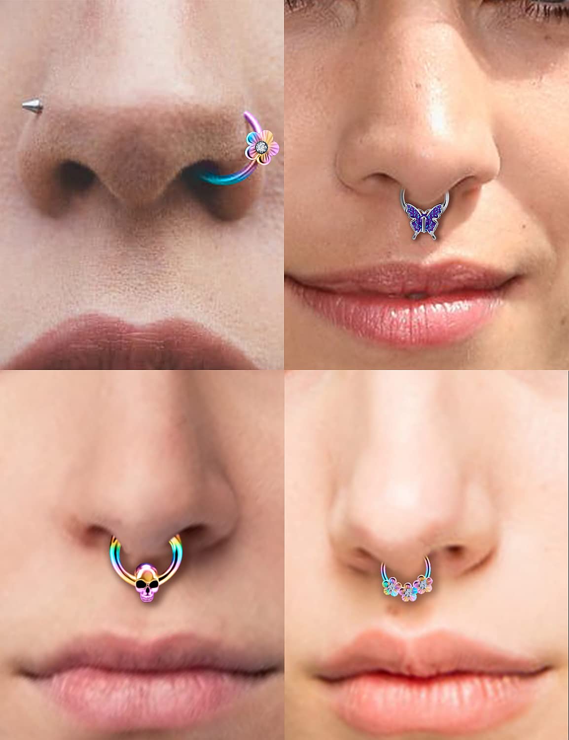 Vsnnsns 16G Septum Ring Septum Piercing Jewelry CZ Septum Clicker Ring Stainless Steel Hinged Segment Septum Nose Rings Hoop Piercing Jewelry for Women Men 16 Gauge Rainbow 10mm 6pcs