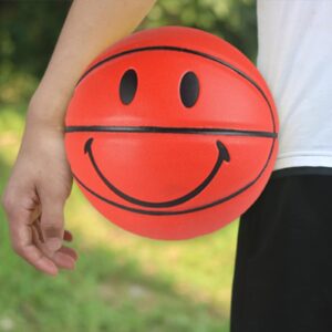 MINDCOLLISION Smiling Face Basketball, Moisture-Absorbing Pu Leather, Soft, Good Grip, Indoor and Outdoor Training and Competition, Home Decoration, No. 5 and No. 7,Red,Size 7