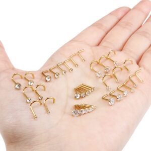 Vsnnsns 18G Nose Rings for Women 316L Surgical Stainless Steel L Shaped Nose Studs Screw Bone Nose Rings Piercings 18 Gauge Nostril Piercing Diamond CZ 1.5mm 2mm 2.5mm 3mm 3.5mm 4mm Gold