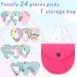 24 Pieces Unicorn Guitar Picks, Unicorn Guitar Picks with 1 Pick Holder Case, Guitar Picks for Guitar Bass Music Instruments