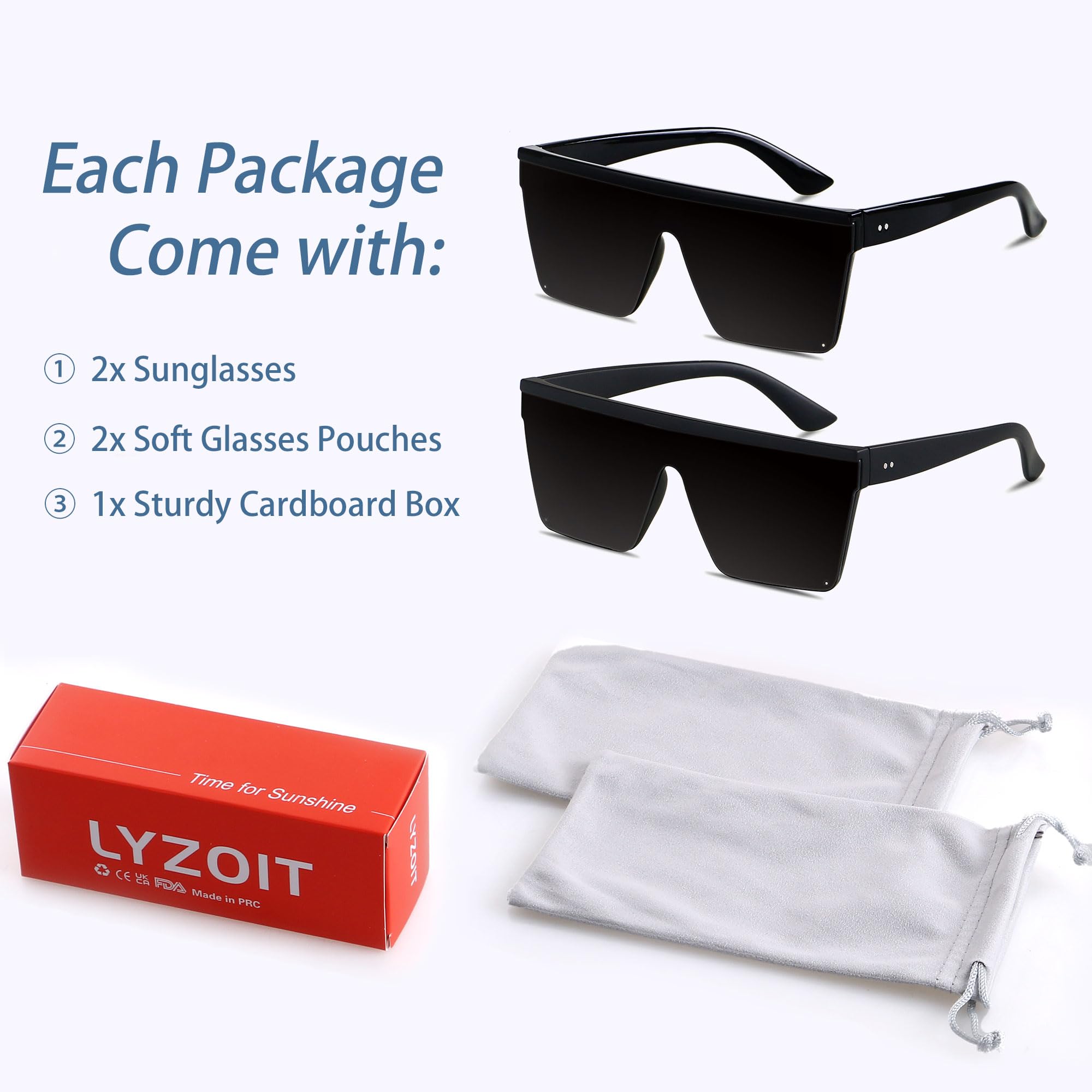 LYZOIT Square Oversized Sunglasses for Women Men Big Shield Large Rimless Shades Super Dark Black Sun glasses sensitive eyes