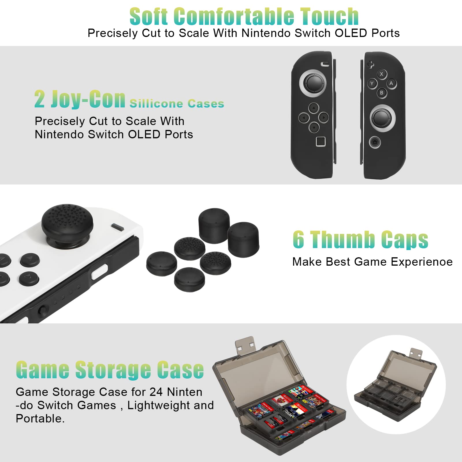 Switch OLED Accessories Bundle Kit with Carrying Case,TPU Cover,Screen Protector,Charging Dock, Silicone Skin,Playstand,USB Cable, Game Case,Grip and Steering Wheel & Caps for Nintendo Switch OLED