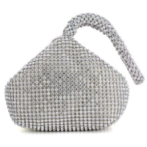 Women's Evening Bag Rhinestone Purse Handbags Triangle Style Chain Clutch Purse Bag Sparkly Party Prom Wedding Purse (Silver)