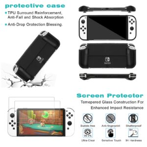 Accessories Kit for Nintendo Switch OLED Games Bundle Carrying Case Screen Protector TPU Case Charging Dock Playstand Game Case USB Cable J-Con Wheels Grips Skin Caps for Nintendo Switch OLED(21 in 1)