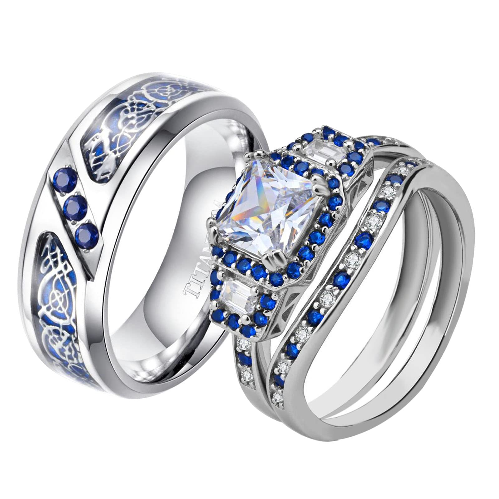 ringheart Couple Rings Matching Ring 1.5ct AAA Cz Womens Wedding Ring Sets for Him and Her Wedding Bands