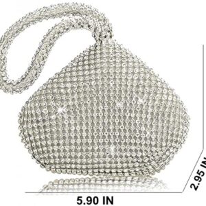 Women's Evening Bag Rhinestone Purse Handbags Triangle Style Chain Clutch Purse Bag Sparkly Party Prom Wedding Purse (Silver)