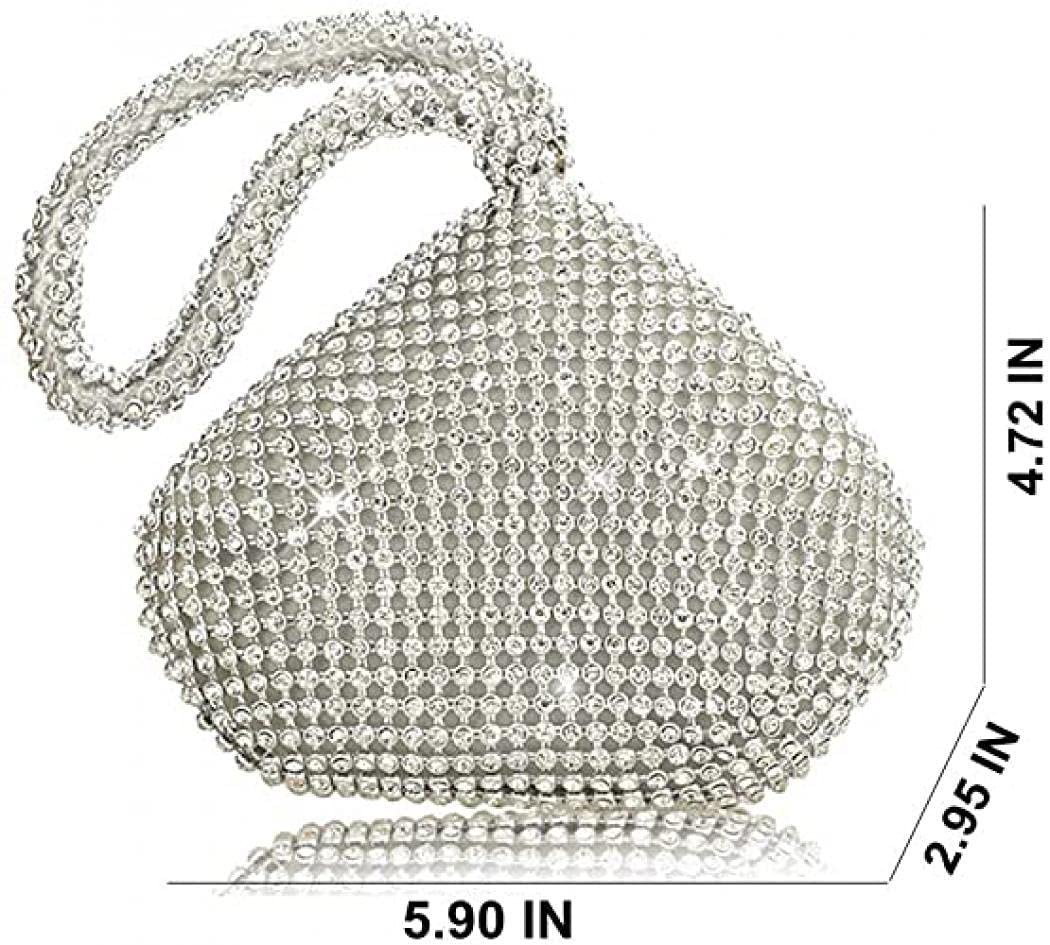 Women's Evening Bag Rhinestone Purse Handbags Triangle Style Chain Clutch Purse Bag Sparkly Party Prom Wedding Purse (Silver)