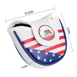 Mile High Life | US States Flag Mallet Putter Cover | Synthetic Leather Golf Head Covers | America Flag Putter Headcover compatible with Odyssey/Taylormade/Scotty Cameron Putters (California)