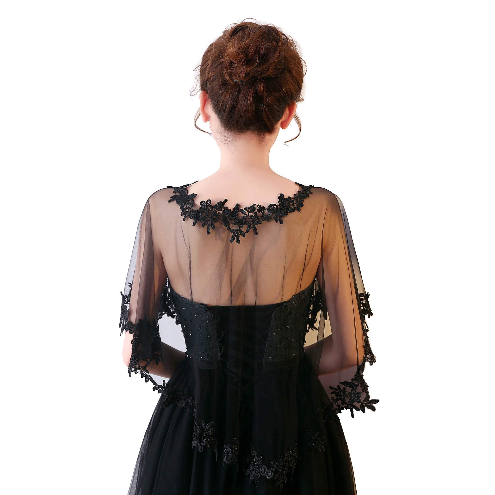 CHIC DIARY Lace Wedding Shawl Wrap for Women Evening Cape Bridal Shoulder Covers UP Scarf for Dress Prom Party (Black)