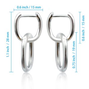 DALUDALU S925 Sterling Silver Chain Link Dangle Drop Earrings Chunky Paperclip Convertible Link Huggie Earrings Circle Hypoallergenic No-Nickel Hoop Earrings for Women Sensitive Ears