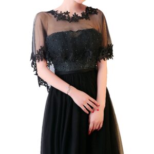 CHIC DIARY Lace Wedding Shawl Wrap for Women Evening Cape Bridal Shoulder Covers UP Scarf for Dress Prom Party (Black)