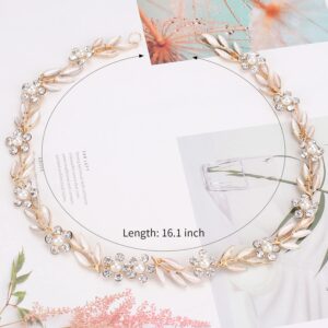 Didder Bride Leaf Pearl Crystal Gold Hair Vine Headband with Flowers - Wedding Bridal Headpiece Jewelry for Women and Girls