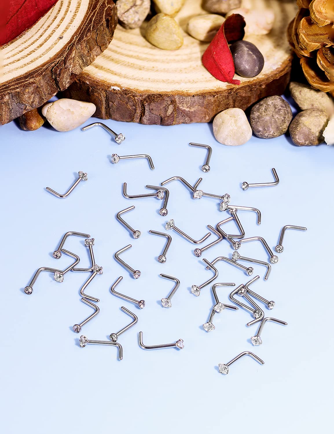 Vsnnsns 20G Nose Rings for Women Men 316L Surgical Stainless Steel L Shaped Nose Studs Screw Bone Nose Rings Piercings 20 Gauge Nostril Piercing Nose Studs Jewelry Diamond CZ 2mm Silver