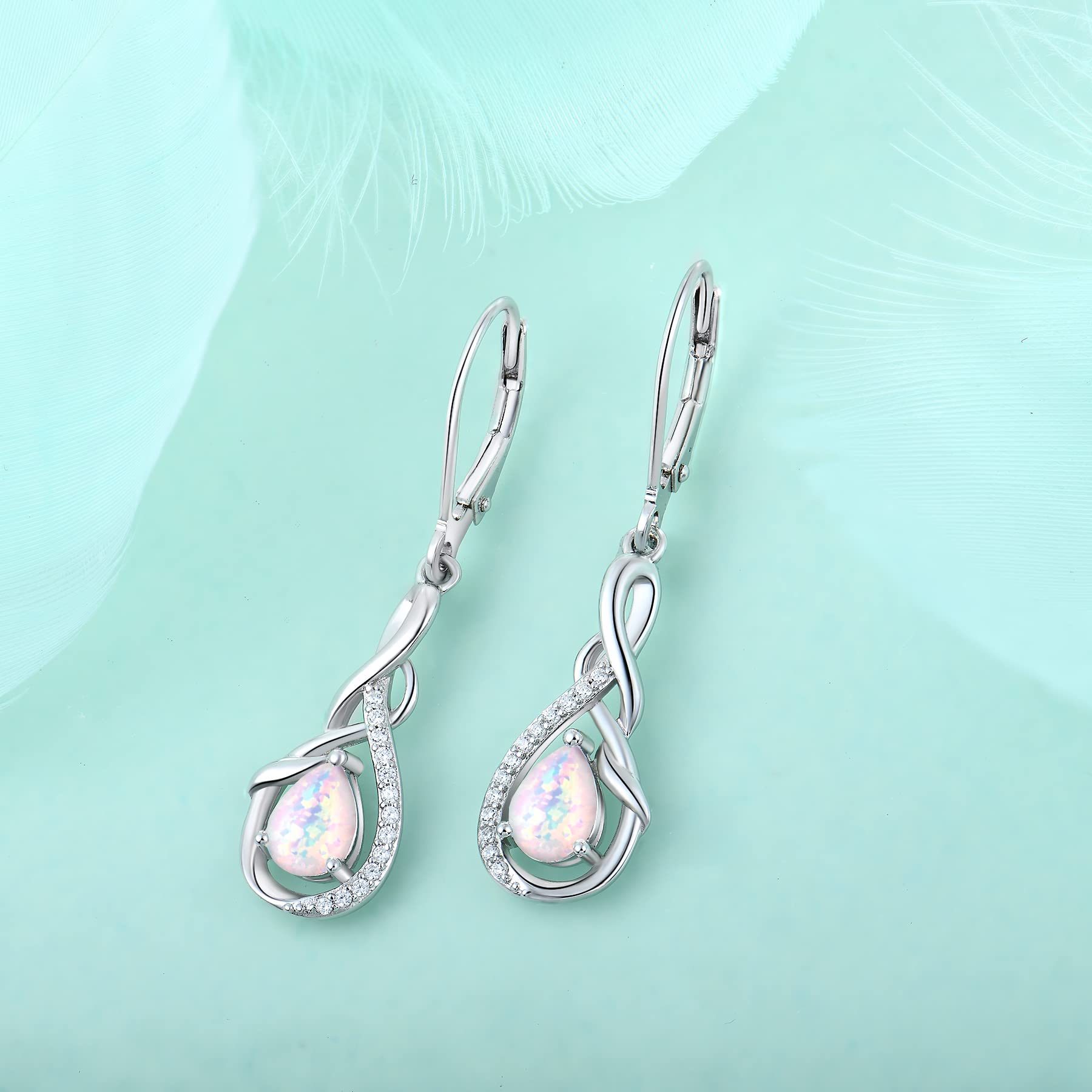 Starchenie Infinity Dangle Drop Earrings Sterling Silver Teardrop Leverback Earrings Created Opal Twisted Jewelry