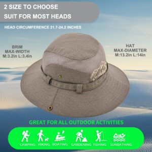 KeepSa Sun Hat for Men, Cotton Embroidery Summer Outdoor Sun Protection Wide Brim Bucket Hat Foldable Safari Boonie Hat Khaki