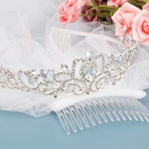 Didder Tiara and Lace Bridal Veil, Crown Wedding Veils and Headpieces for Women, White Veils for Brides Tiaras for Women Bachelorette Veil Ribbon Edge With Comb for Wedding Party