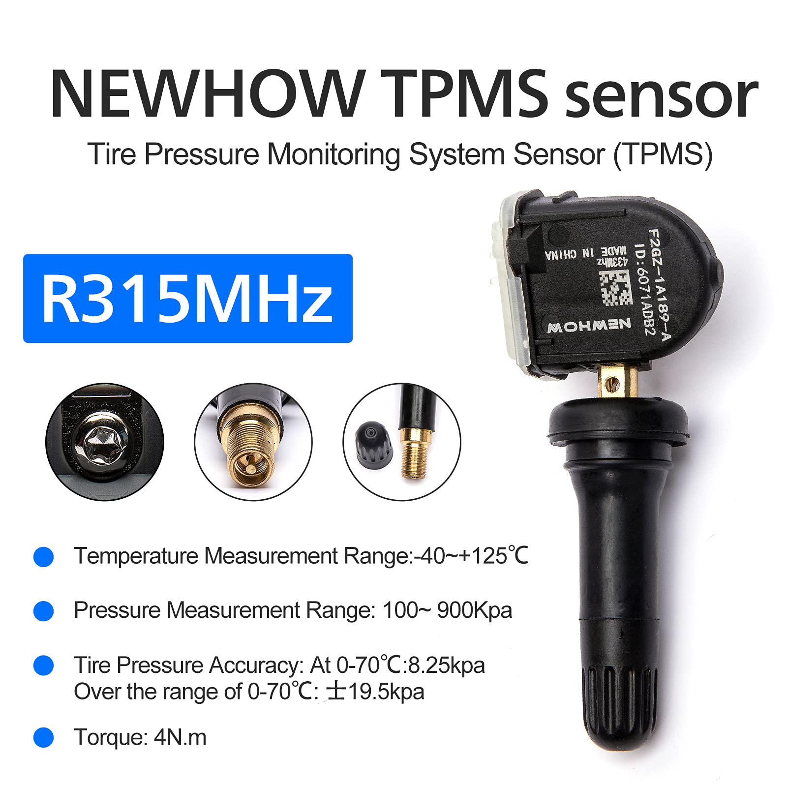 NEWHOW F2GZ-1A189-A,F2GT-1A180-AB,TPMS35 315MHz Programmed Replacement Tire Pressure Monitoring System (TPMS) Sensor for Ford Lincoln Set of 4