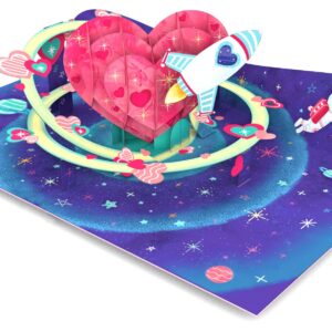 Paper Love Pop Up Valentines Card, 3D Love Galaxy - 5" x 7" Cover - Includes Envelope and Note Card