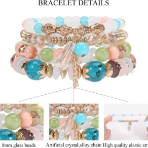 8 Packs Beaded Bracelet Bohe Multilayer Chain Tassel Stackable Charm Stretch Statement Bracelet Set