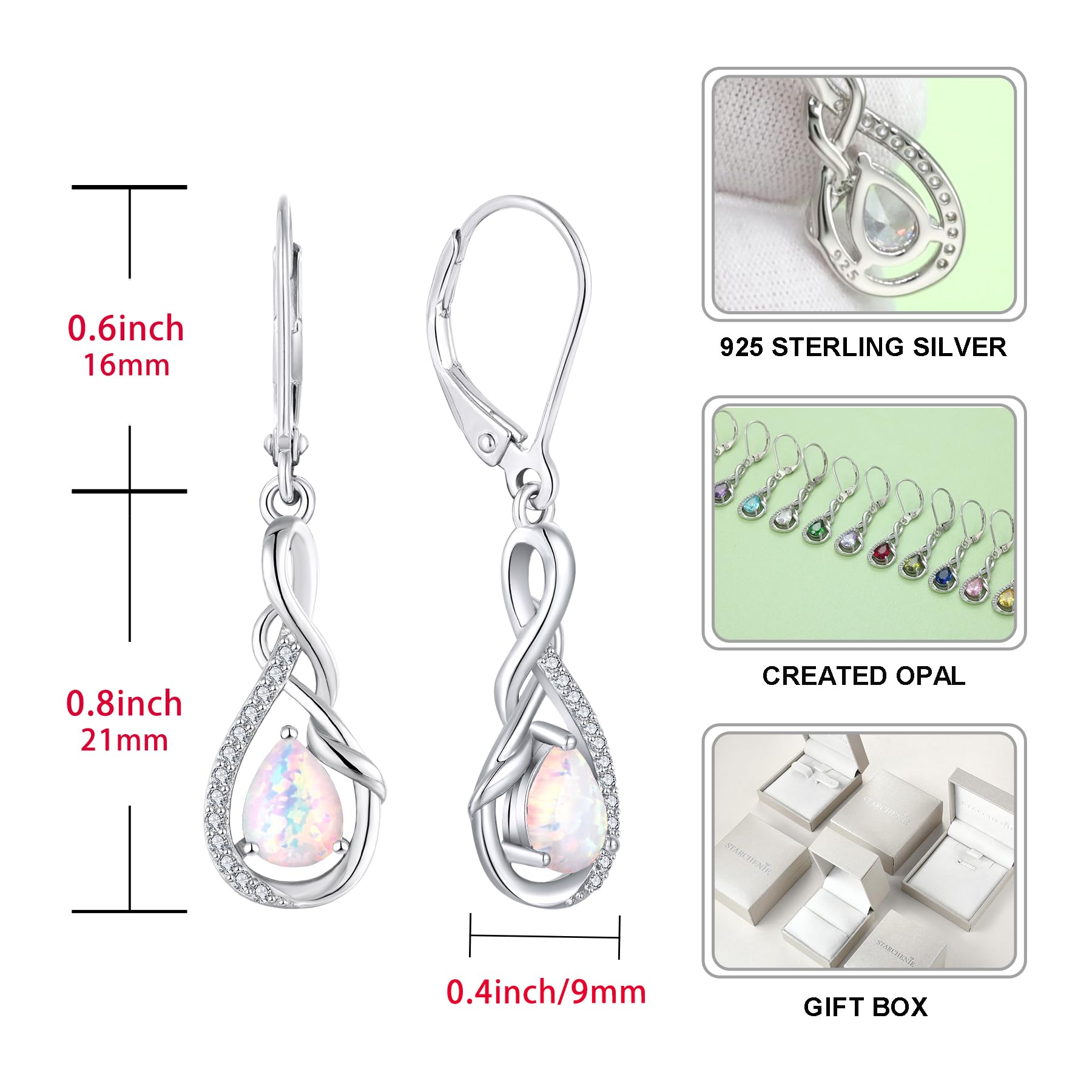 Starchenie Infinity Dangle Drop Earrings Sterling Silver Teardrop Leverback Earrings Created Opal Twisted Jewelry