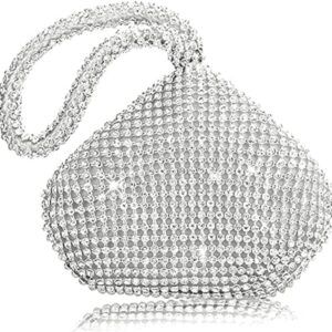 Women's Evening Bag Rhinestone Purse Handbags Triangle Style Chain Clutch Purse Bag Sparkly Party Prom Wedding Purse (Silver)