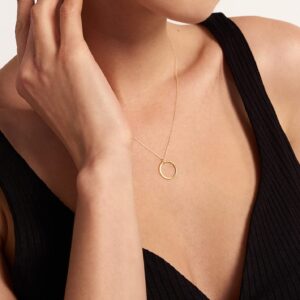 14k Real Gold Open Circle Necklace for Women | Simple Ring Necklaces 14k Gold | Karma Pendant Necklaces | Dainty Round Jewelry | Gifts for All Occasions, 18"