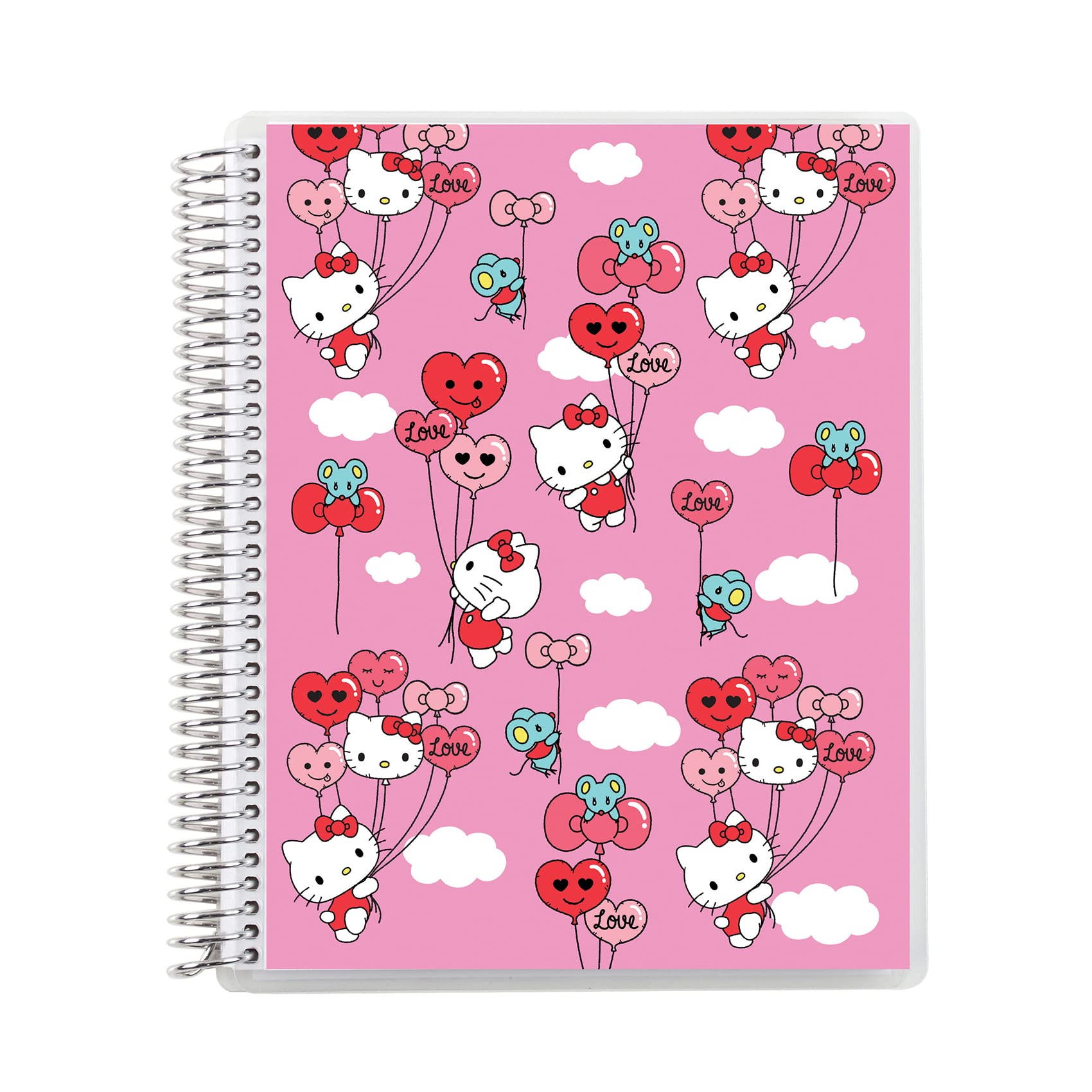 Erin Condren 7" X 9" Spiral Bound Dot Grid Journal Notebook - Hello Kitty Balloons, 5Mm Dot Grid, 160 Page Writing, Drawing & Art Notebook, 80Lb Thick Mohawk Paper, Stickers Included