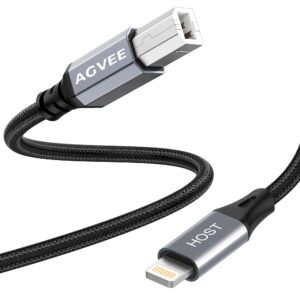 agvee 5ft lightning otg midi cable usb type-b cord compatible with iphone ipad ios for electronic music instrument, piano, midi controller, midi keyboard, audio interface recording, dark gray