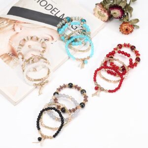 8 Packs Beaded Bracelet Bohe Multilayer Chain Tassel Stackable Charm Stretch Statement Bracelet Set