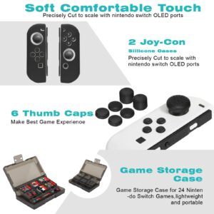 Accessories Kit for Nintendo Switch OLED Games Bundle Carrying Case Screen Protector TPU Case Charging Dock Playstand Game Case USB Cable J-Con Wheels Grips Skin Caps for Nintendo Switch OLED(21 in 1)