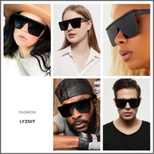 LYZOIT Square Oversized Sunglasses for Women Men Big Shield Large Rimless Shades Super Dark Black Sun glasses sensitive eyes