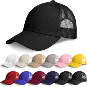 Coume 12 Pieces Mesh Baseball Hat Bulk Cotton Washed Blank Baseball Caps Adjustable Trucker Baseball Hat Snapback Golf Dad Hat Men's Professional Cap(Assorted Colors)