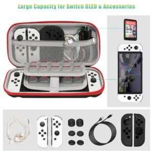 Switch OLED Accessories Bundle Kit with Carrying Case,TPU Cover,Screen Protector,Charging Dock, Silicone Skin,Playstand,USB Cable, Game Case,Grip and Steering Wheel & Caps for Nintendo Switch OLED