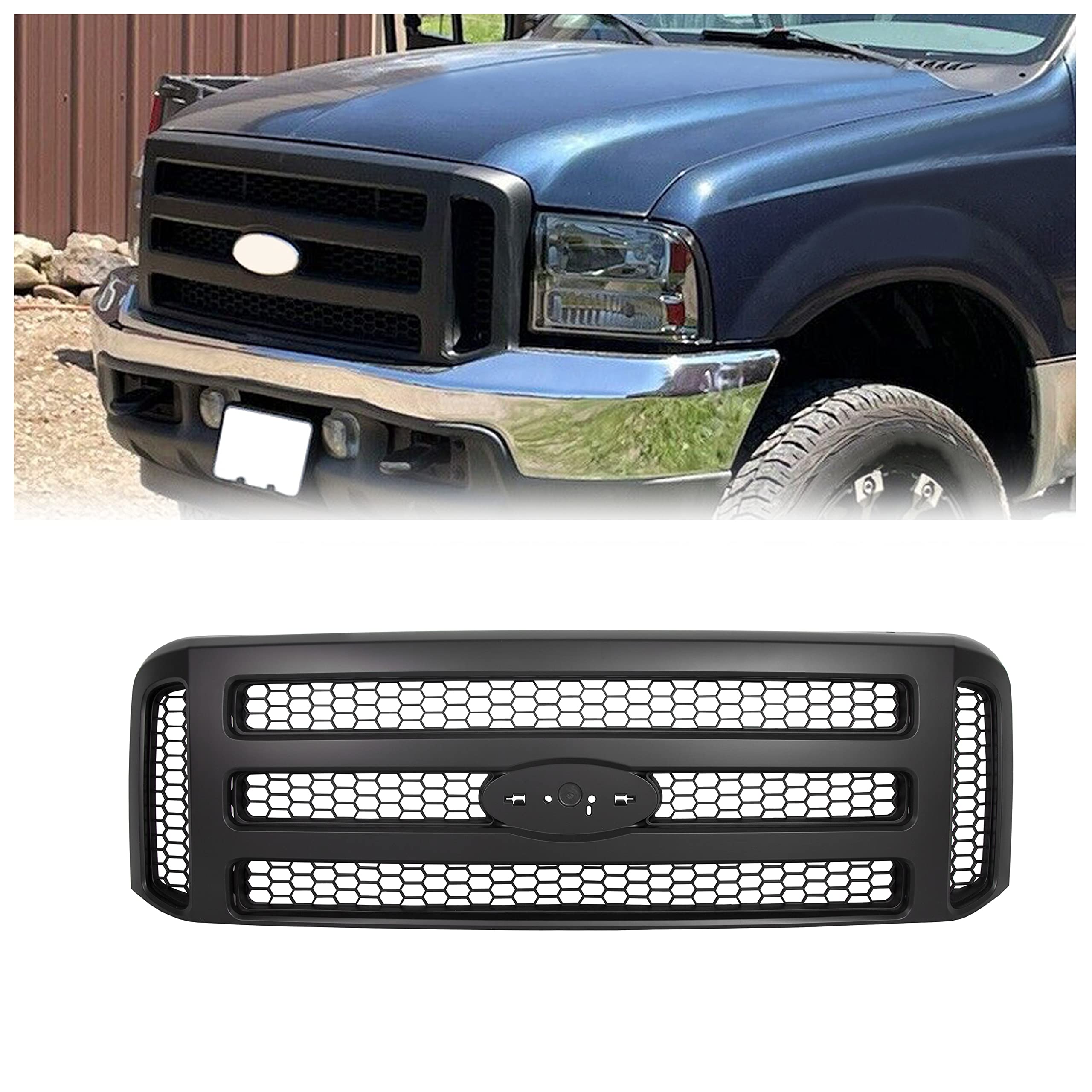 HECASA Mesh Style Front Grille 2006 Style Compatible with 1999-2004 Ford Super Duty F250 F350 F450 F550 Excursion Front Radiator Grill Hood Grille Black