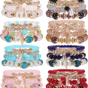 8 Packs Beaded Bracelet Bohe Multilayer Chain Tassel Stackable Charm Stretch Statement Bracelet Set