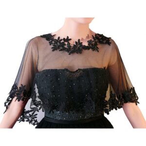 chic diary lace wedding shawl wrap for women evening cape bridal shoulder covers up scarf for dress prom party (black)